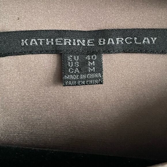 KATHERINE BARCLAY Silk Sleeveless Draped Asymmetrical Blouse Taupe Black M - Picture 4 of 4